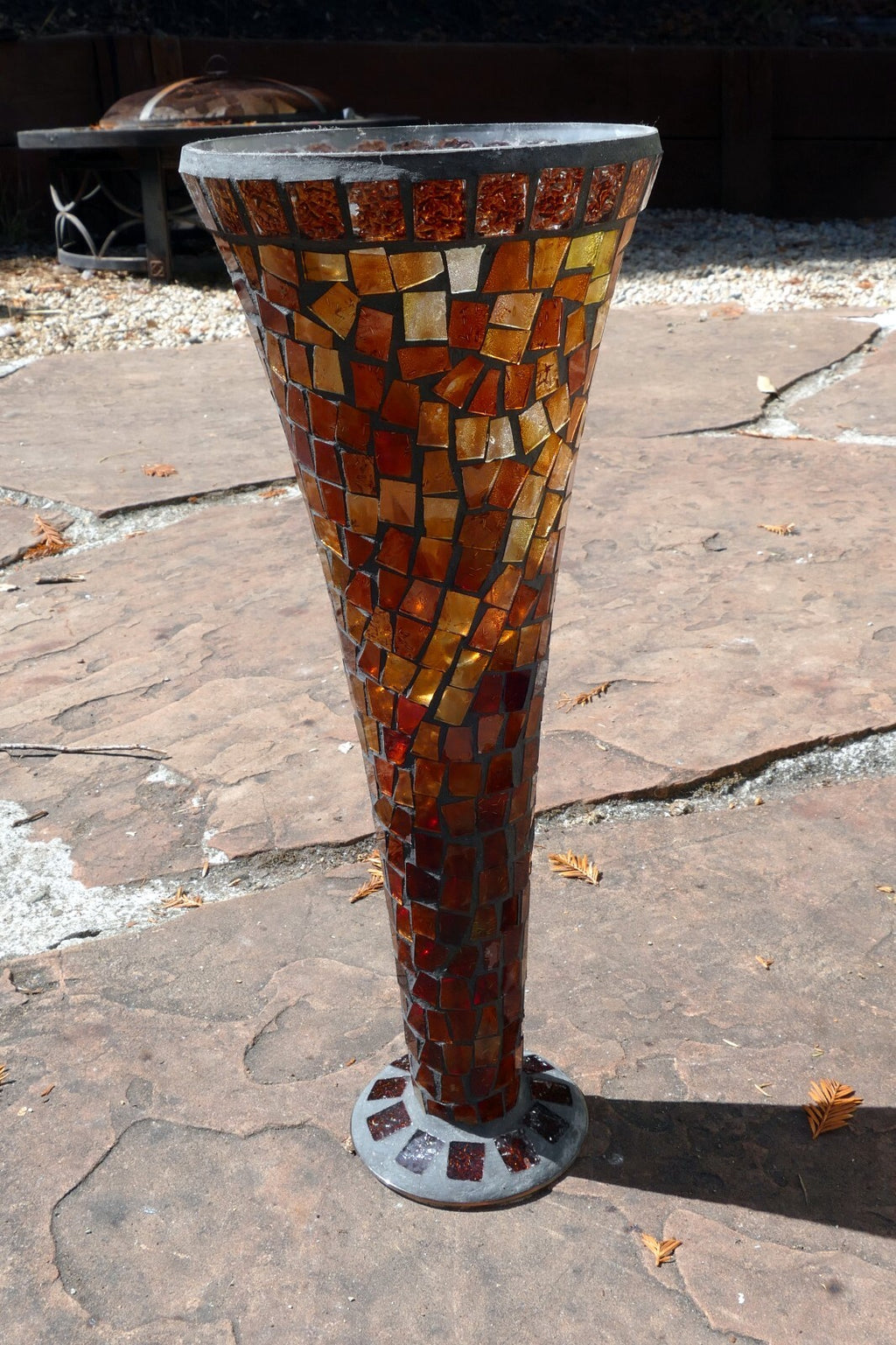 Handmade Amber Yellow Mosaic Stained Glass  Home Decor Vase 16" Large tall