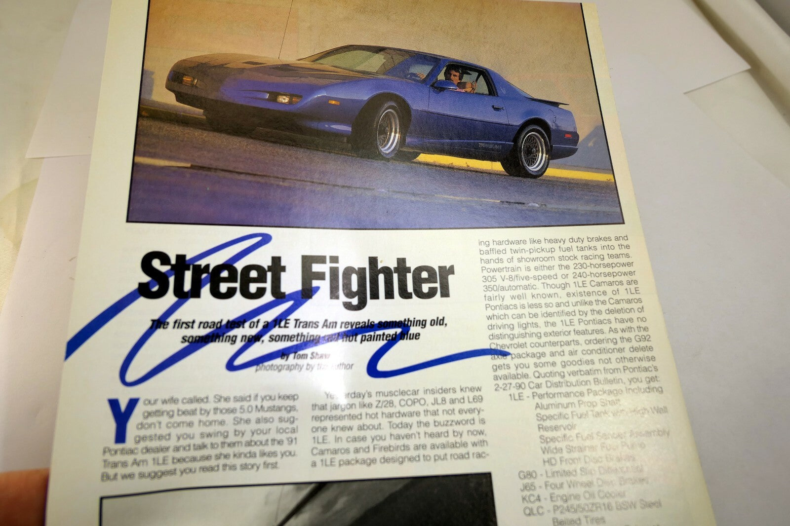 Pontiac 1le trans am street fighter advertisement ad magazine clipping muscle car