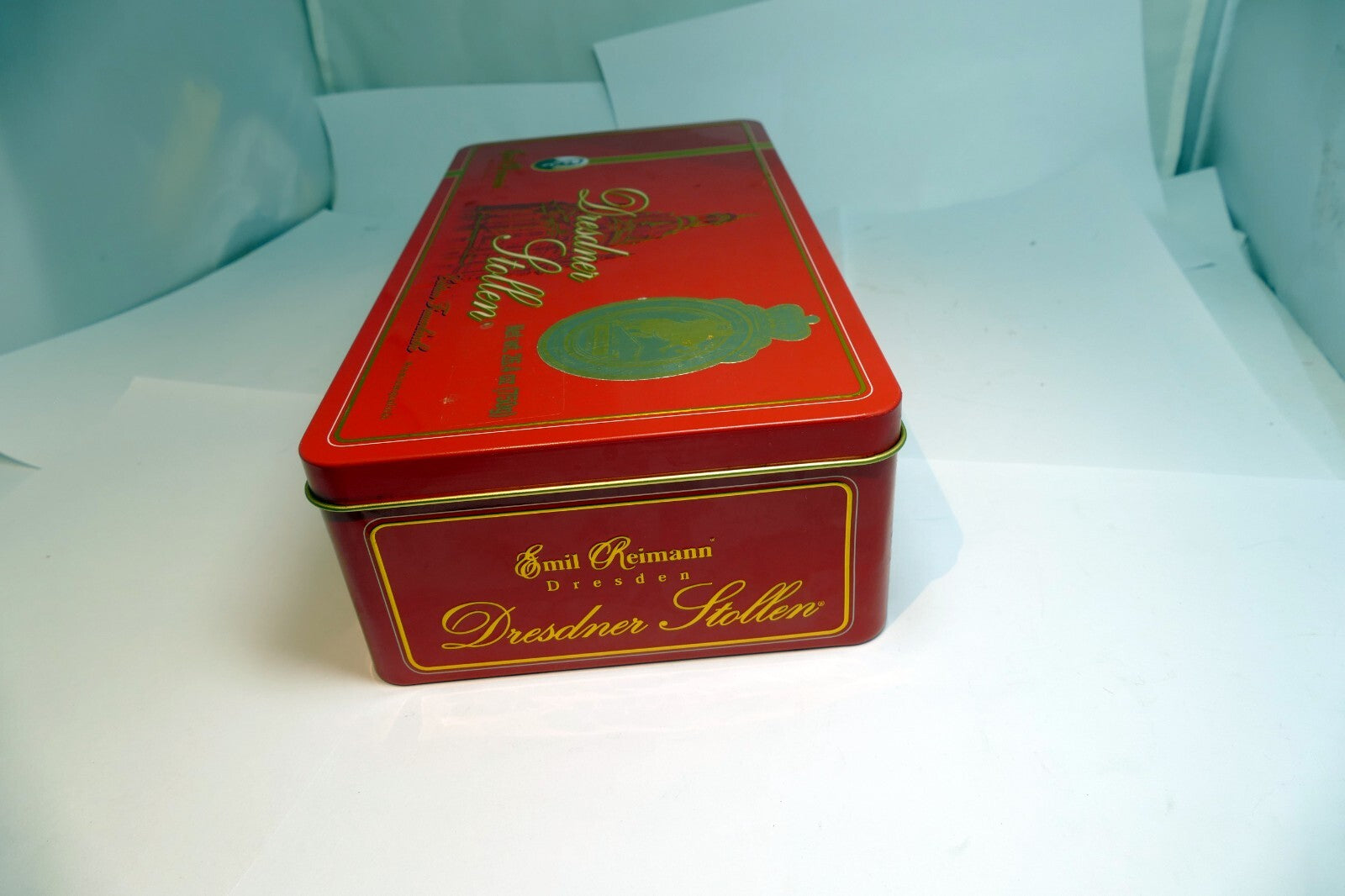 Original Dresdner Emil Reimann tin box metal case Germany 5.5X10.5" large