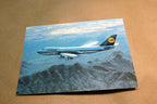 Lufthansa 747 Logo Airlines Airplane Blue Sky flying  Postcard Unposted