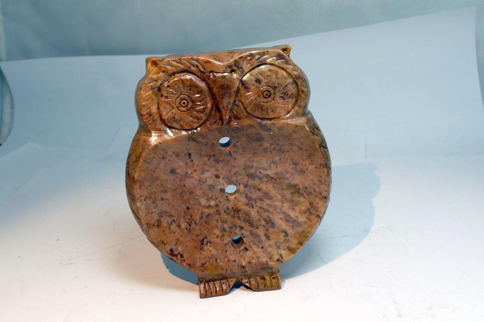 OWL bird Soapstone Carved Trinket Dish  Box 4X5" stone hand carved