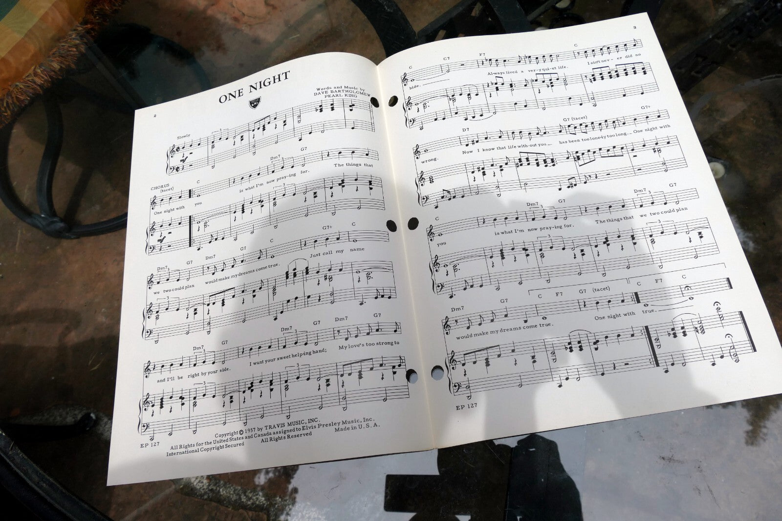 One Night  Elvis Presley by Dave Bartholomew Pearl King 1957 Sheet Music