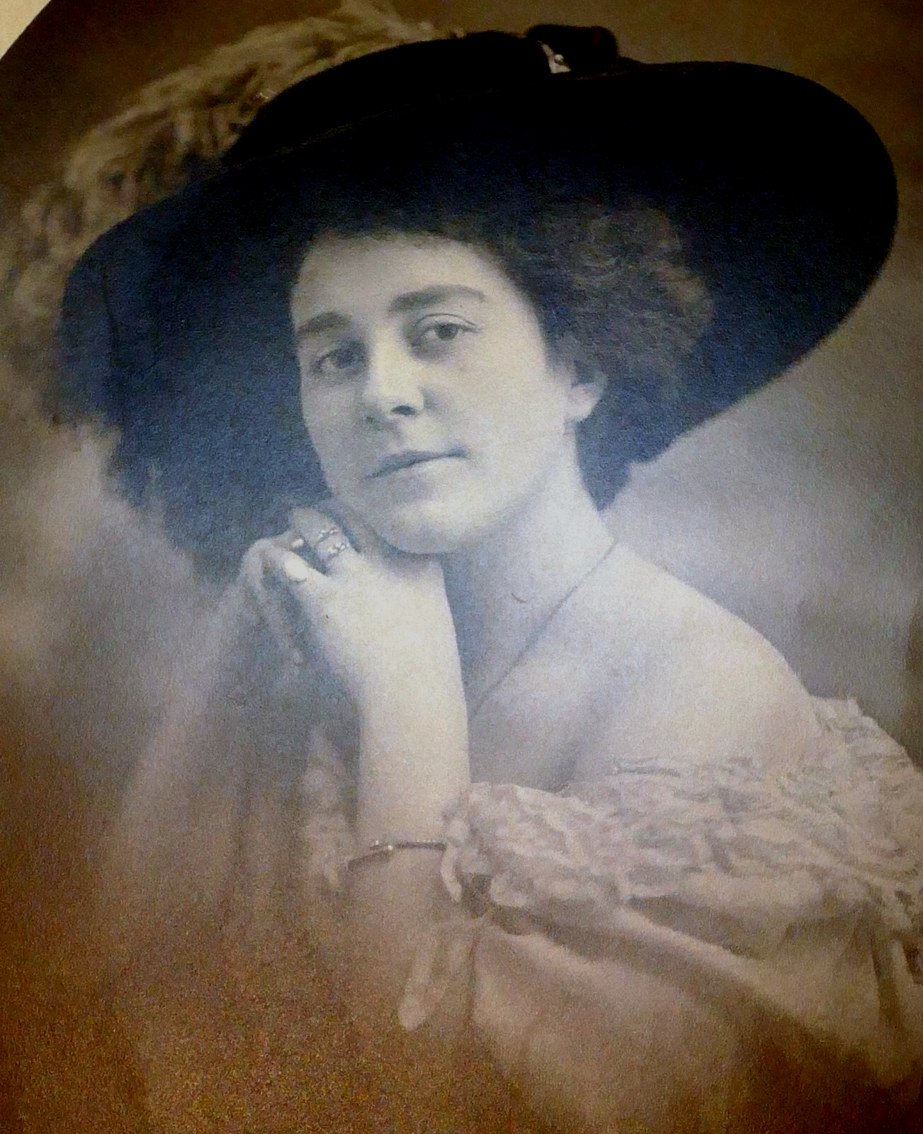 Antique photo picture san francisco usa woman lady derby feather hat 8x10" 1880'