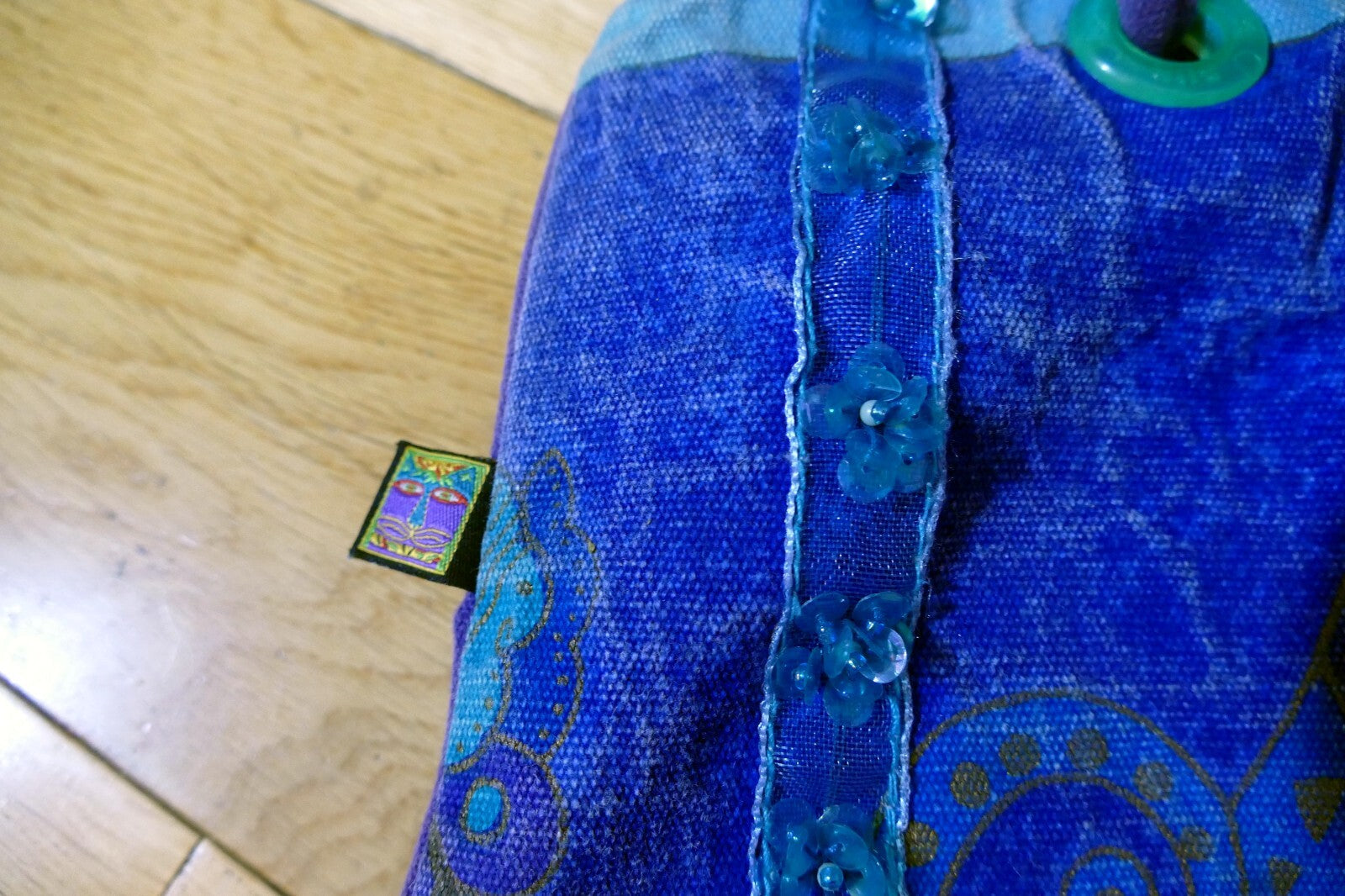 Laurel Burch Shoulder ZIPPER Top Feline Cat Friend metallic Blue Purple Handbag