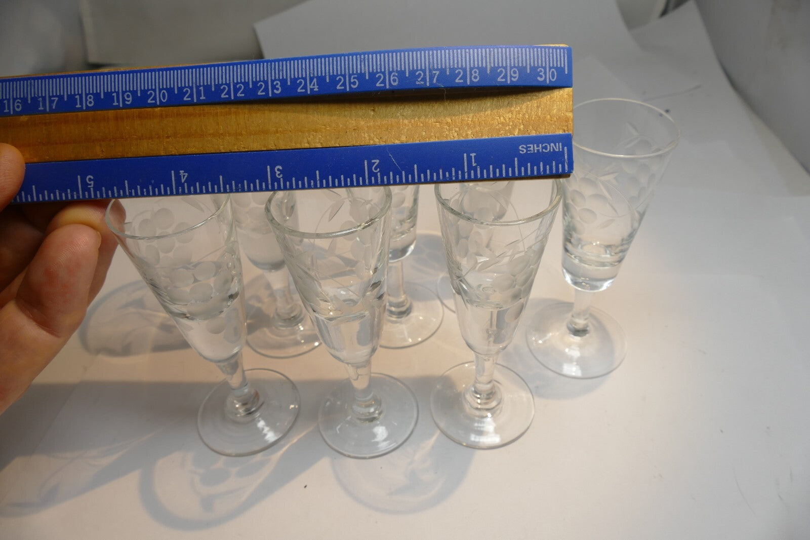 Lot of 7 Clear Crystal Goblets Cut Grape Ridges 1 oz Footed  Goblet small  set