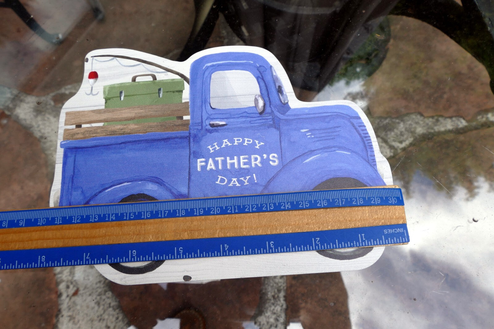 PAINTED WOODEN BLUE TRUCK HAPPY FATHERS DAY 6X8” HANGING ORNAMENT Gone Fishing