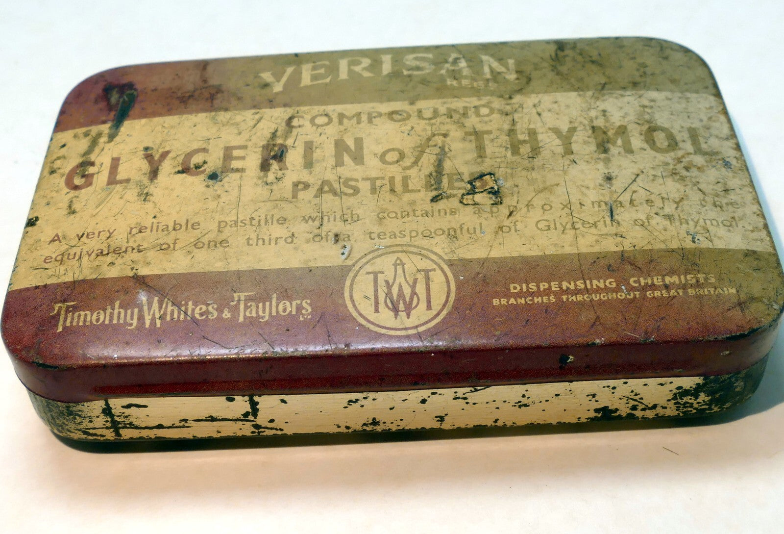 Empty TIN Verisan Compound Glycerin of Thymol Pastilles Boots England UK