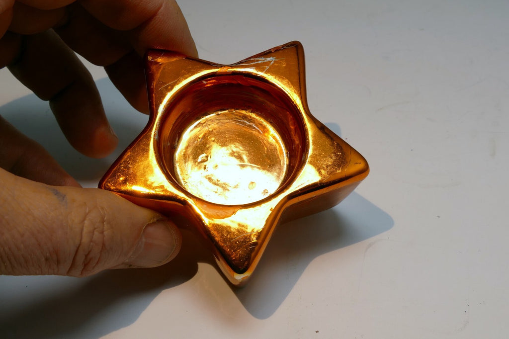 Star Shaped tealight candle holder  vintage  3" gold tone