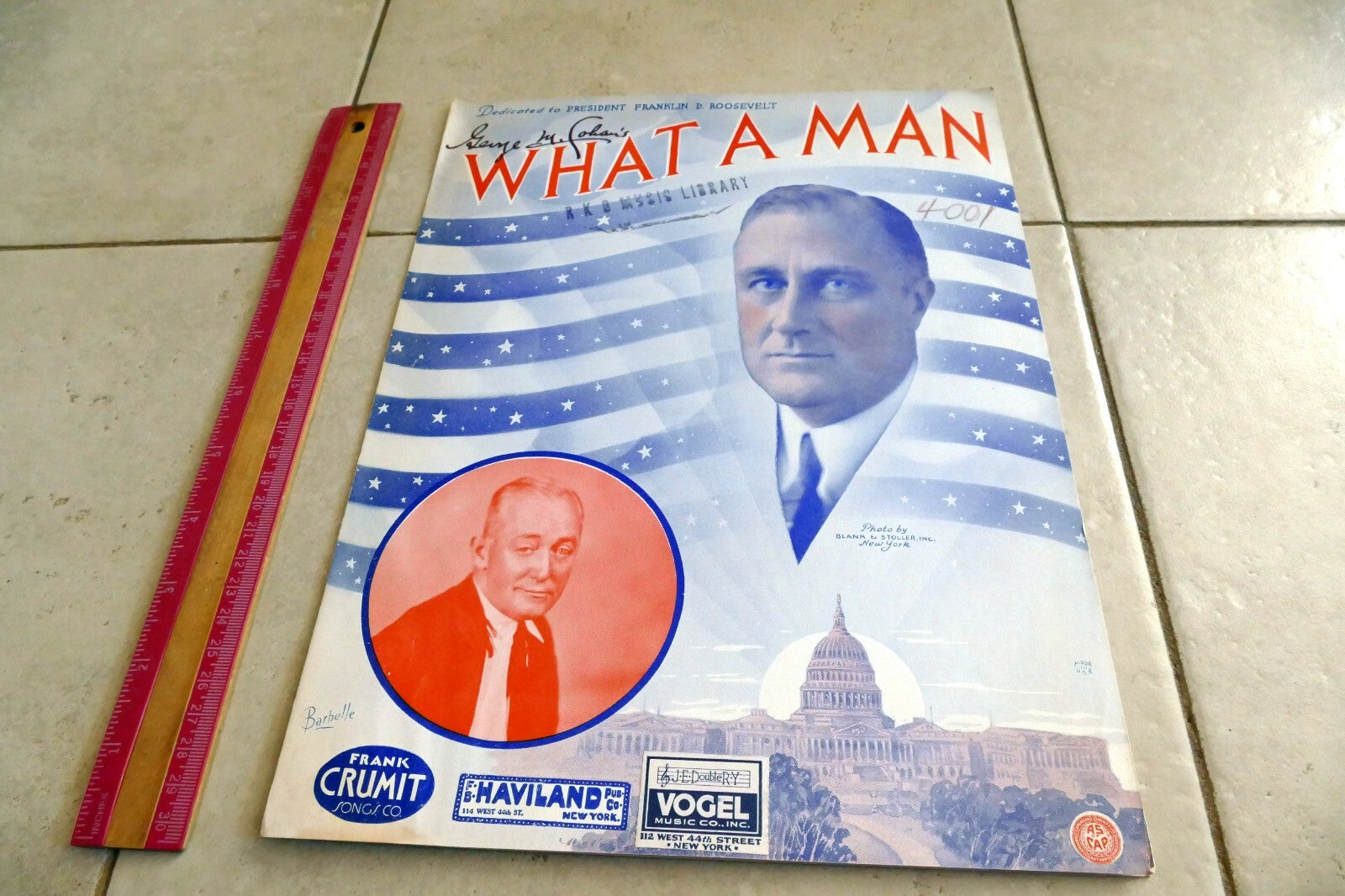 What a Man by George Cohan 1934 Music Sheet dedict. President Franklin Roosevelt