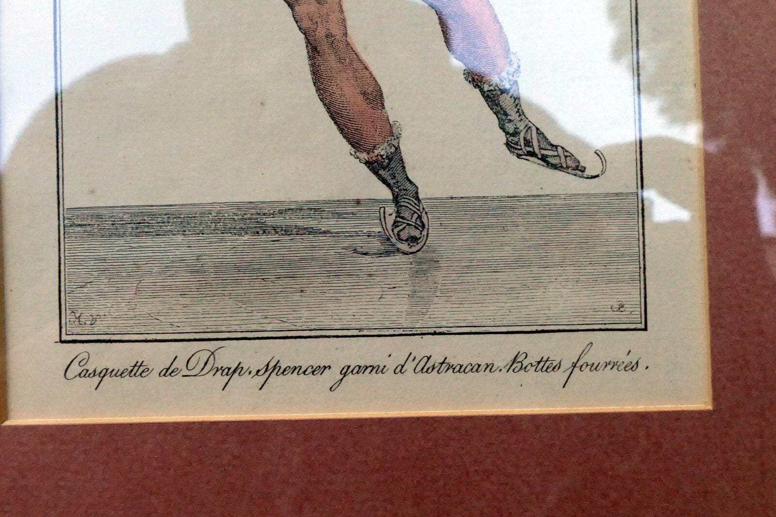 Fashion Engraving 1813 Parisian Costume French Gentleman's Skating framed
