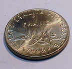 1992 france 1 franc coin