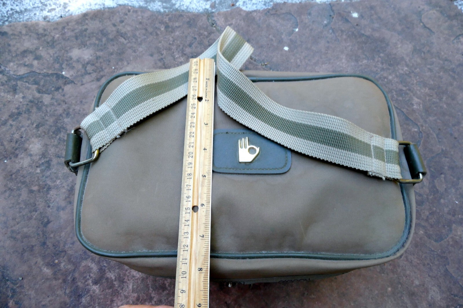 New York Sasson Paris purse Case khaki shoulder travel bag 7X7X12" Vintage