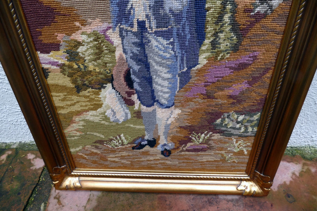 Needlepoint Thomas Gainsborough BLUE BOY Framed Wall Art ~ 24X16" large