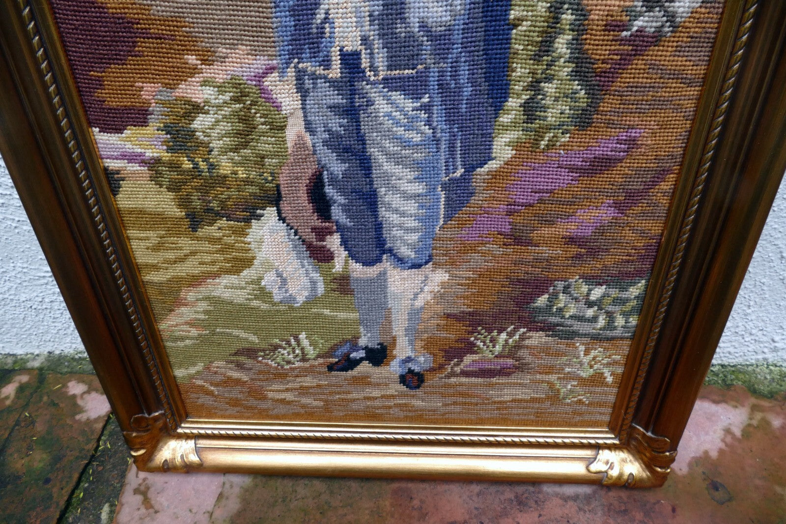 Needlepoint Thomas Gainsborough BLUE BOY Framed Wall Art ~ 24X16" large