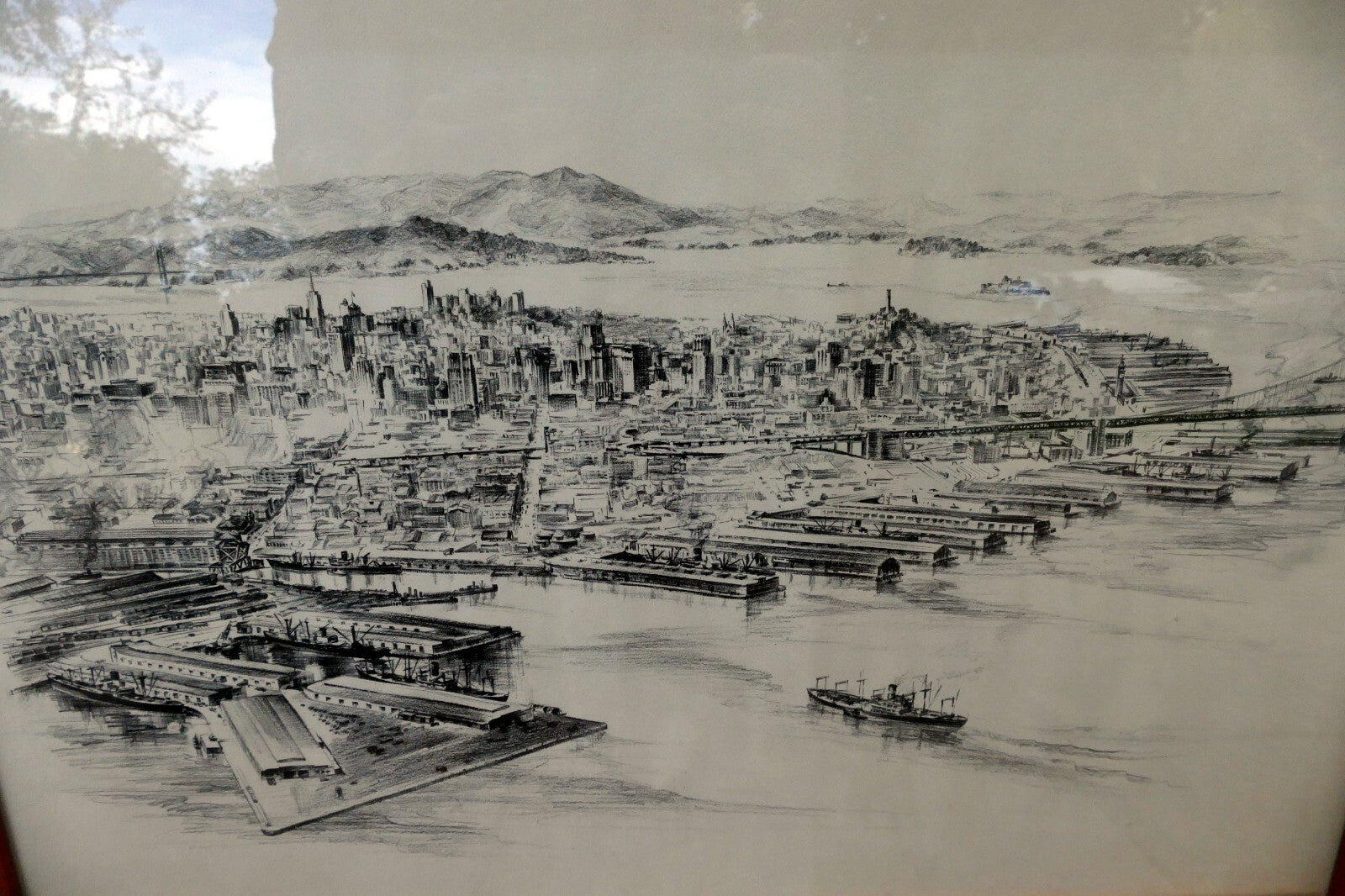 San Francisco harbor print Golden Gate Water front 1940's California USA