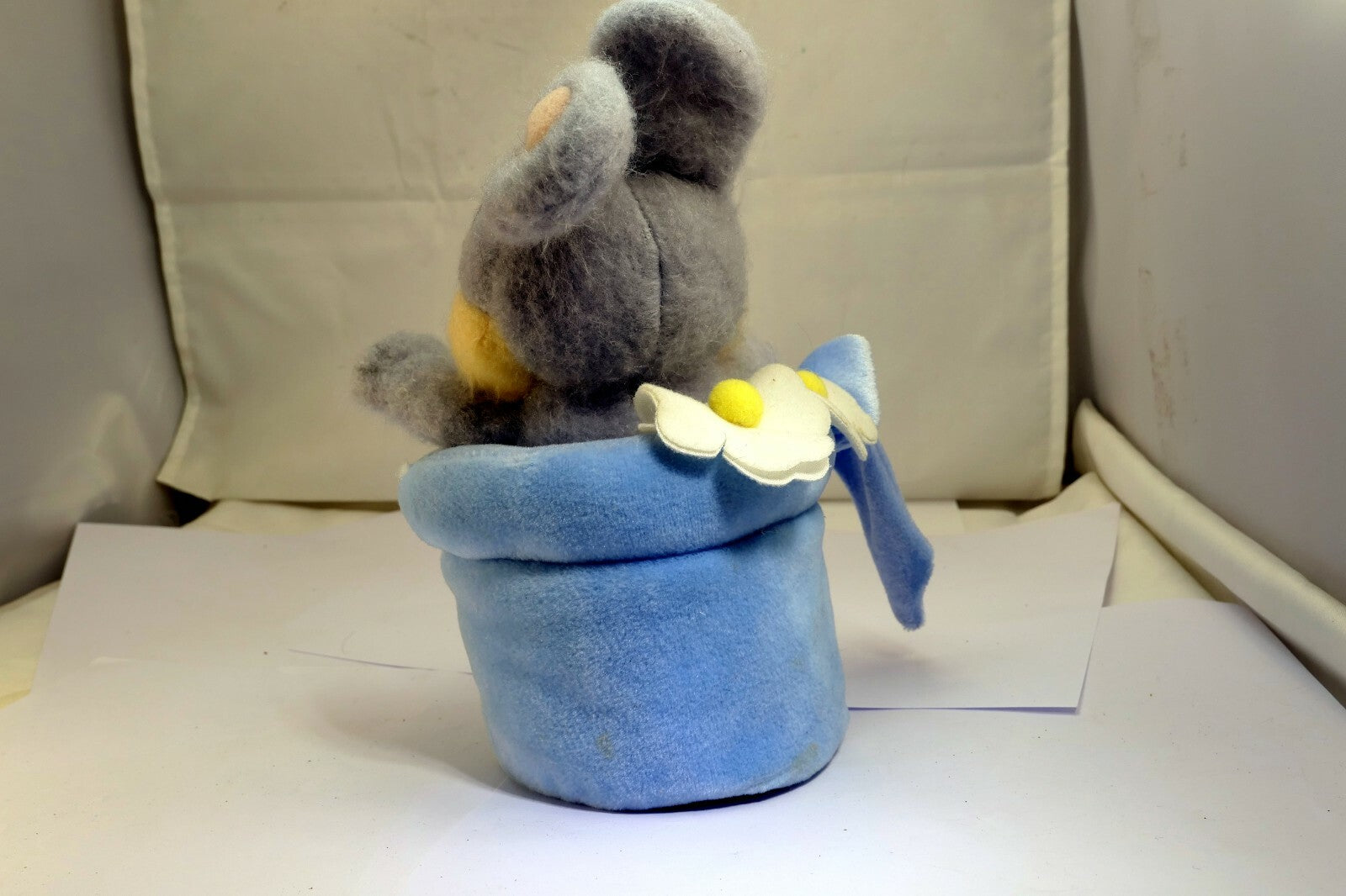 Easter bunny 7" push toy rabbit with white flowers blue hat