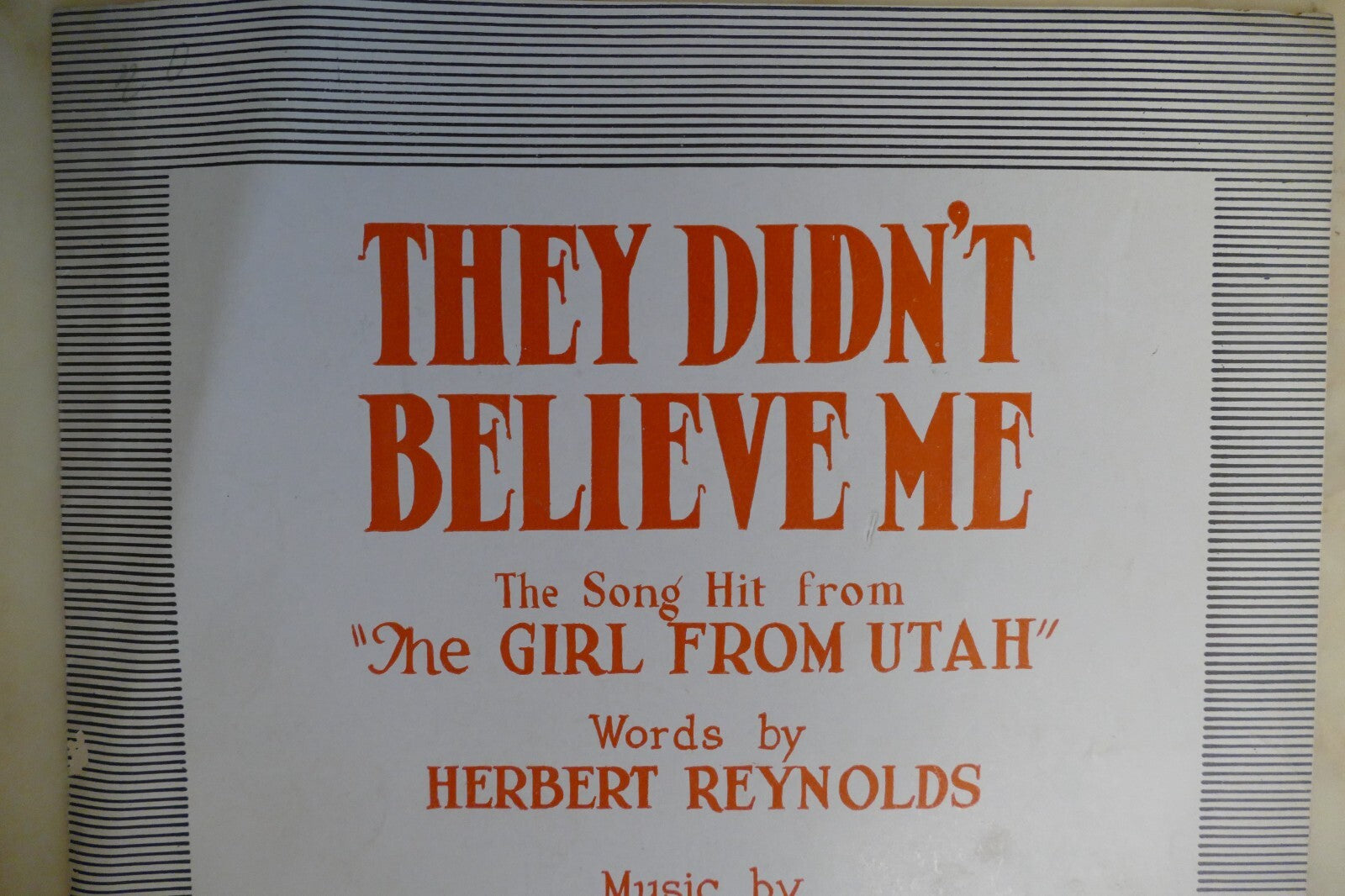 They didn't believe me sheet music 1914 by jerome kern from "the girl from utah" musical