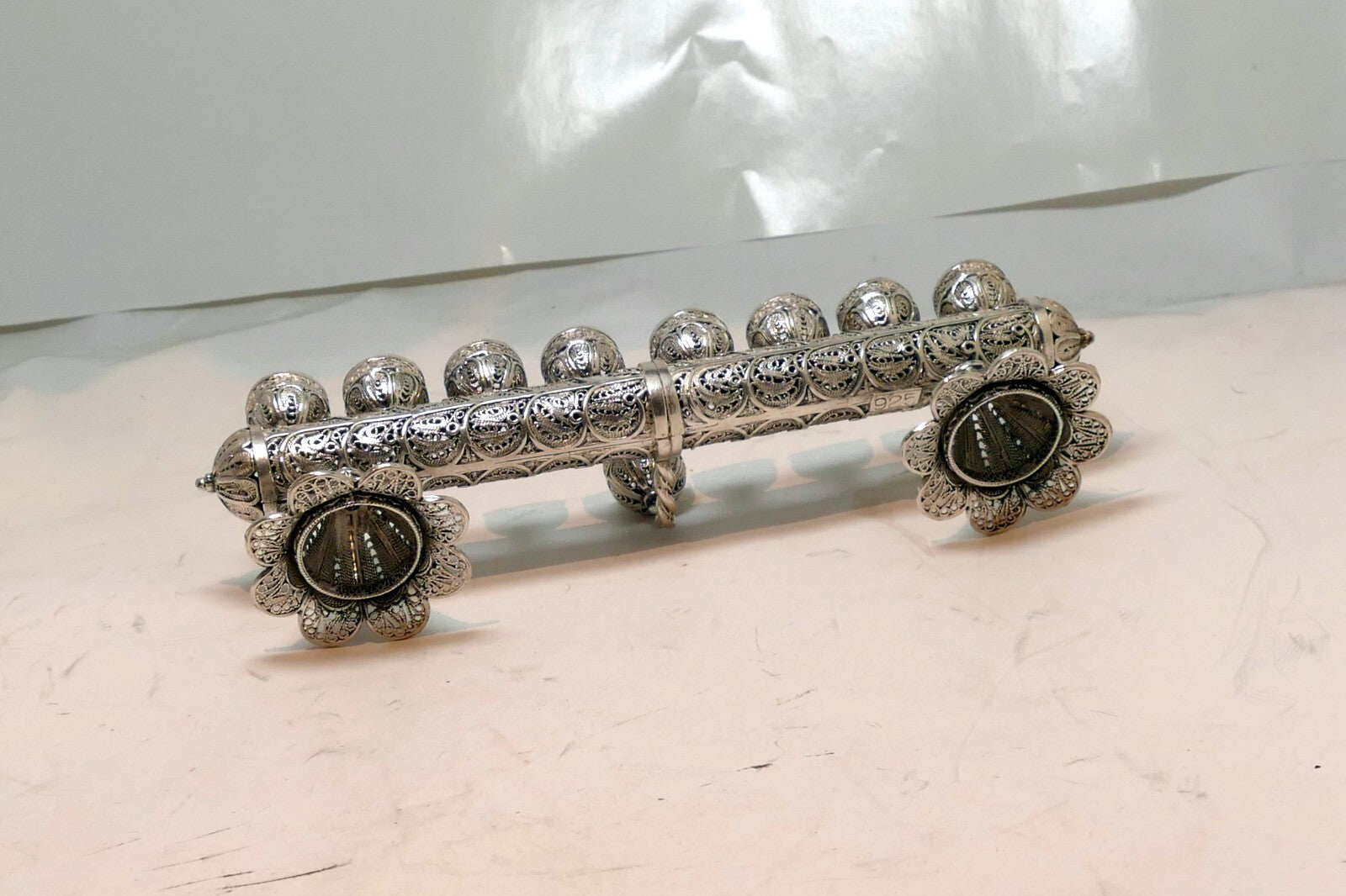 925 Sterling Menorah Judaica Silver Candle Chanukah Yemenite ornate 100gr