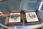Set of two Rooster On Cloth Wood Framed Turner Co 1970 Home decor picture bird