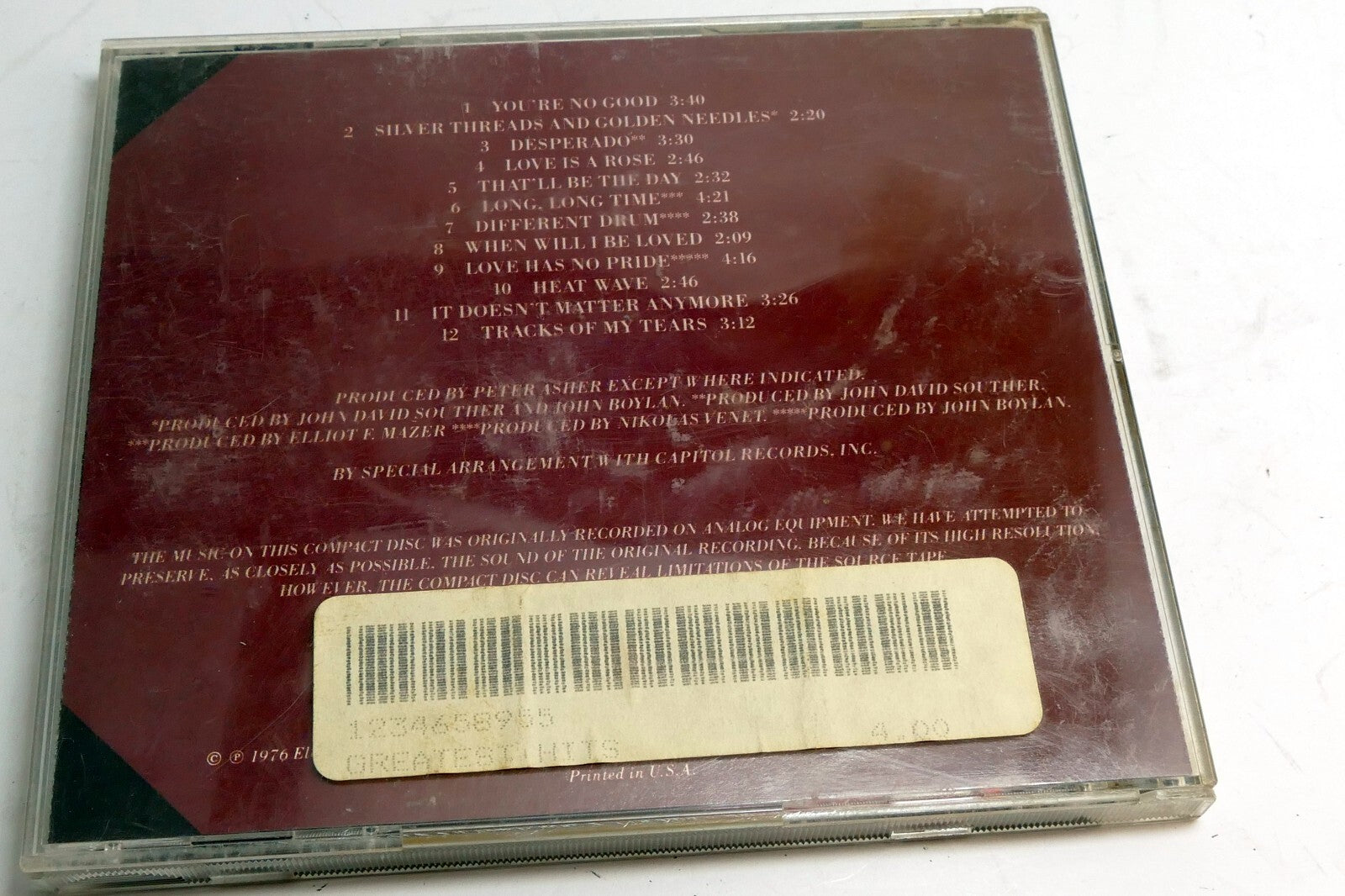 Linda Ronstadt: Greatest Hits CD 106-2 253 055  Asylum  1976 Capitol Records