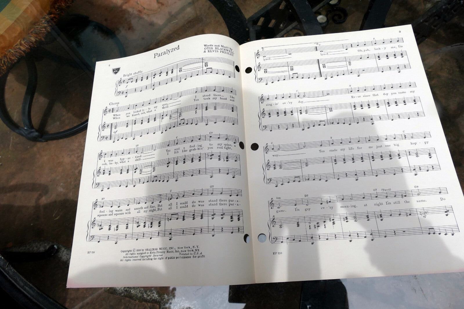 Paralyzed  Elvis Presley by Otis Blackwell 1956 Sheet Music