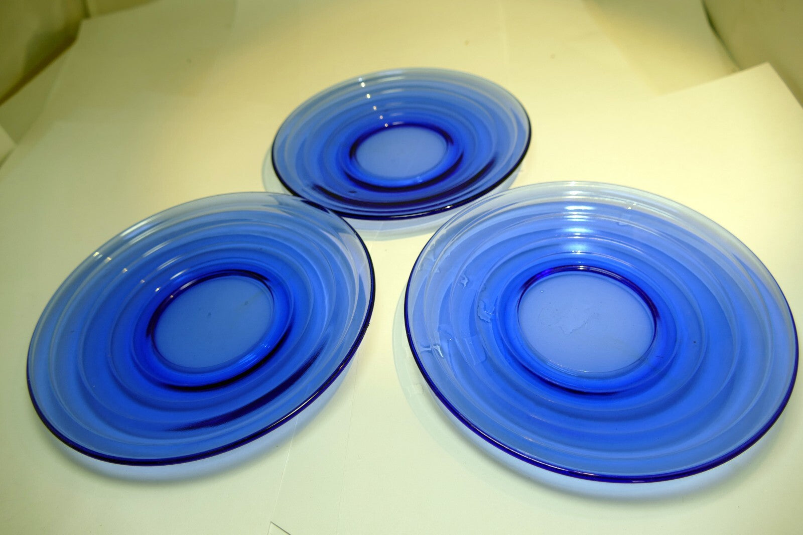 VINTAGE 1930s Cobalt Blue 5 3/8” BREAD PLATE Depression Glass set of 3 pack lot