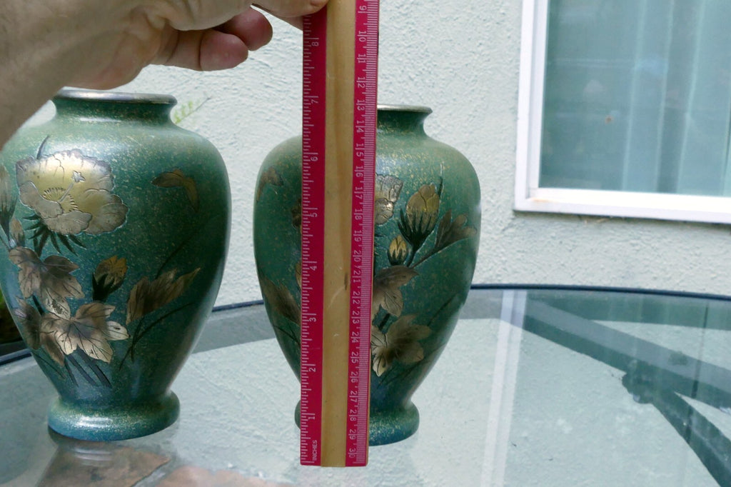 Pair Of Antique Japanese Brass Vases set of two mixed metal