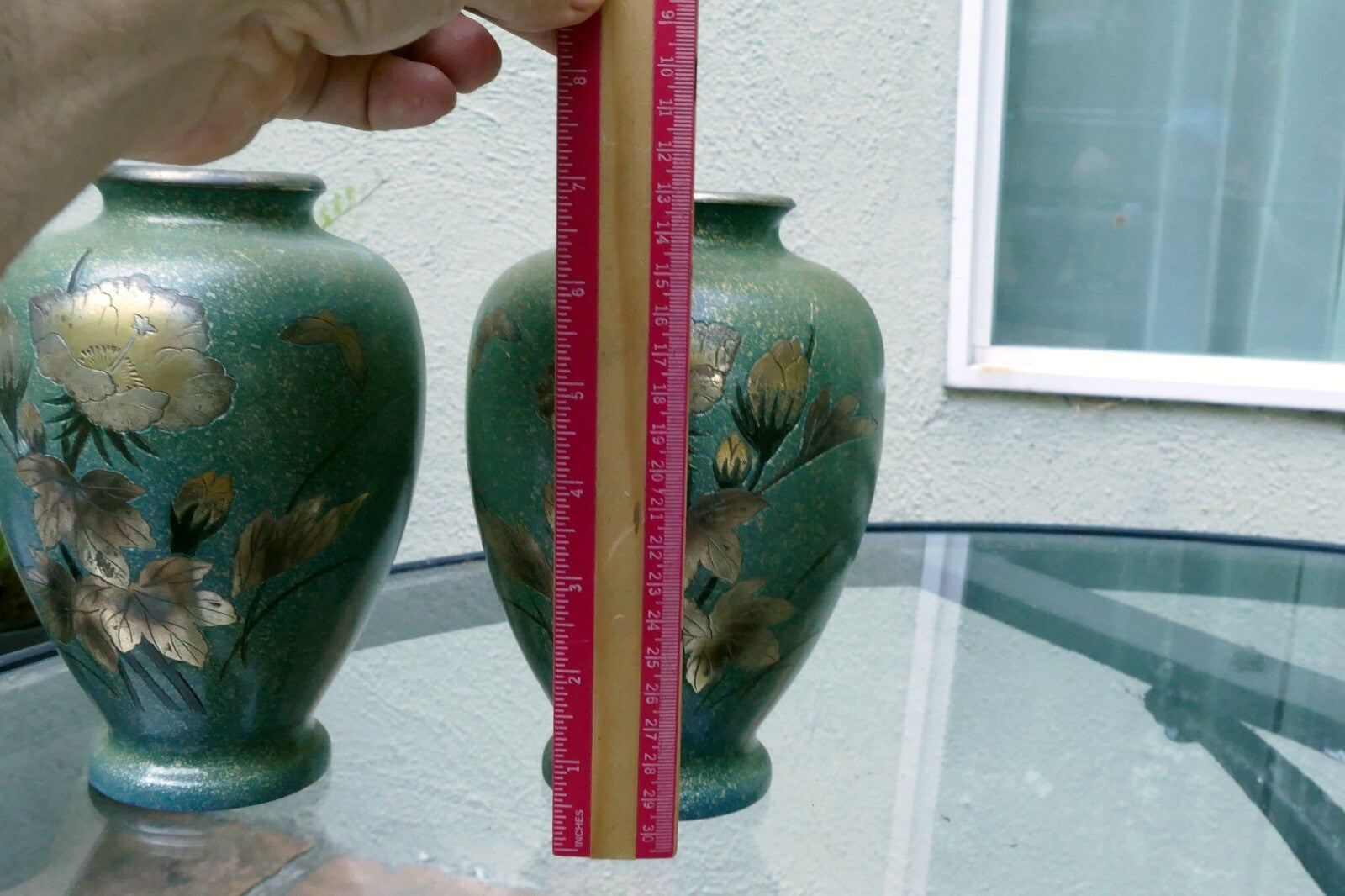 Pair Of Antique Japanese Brass Vases set of two mixed metal