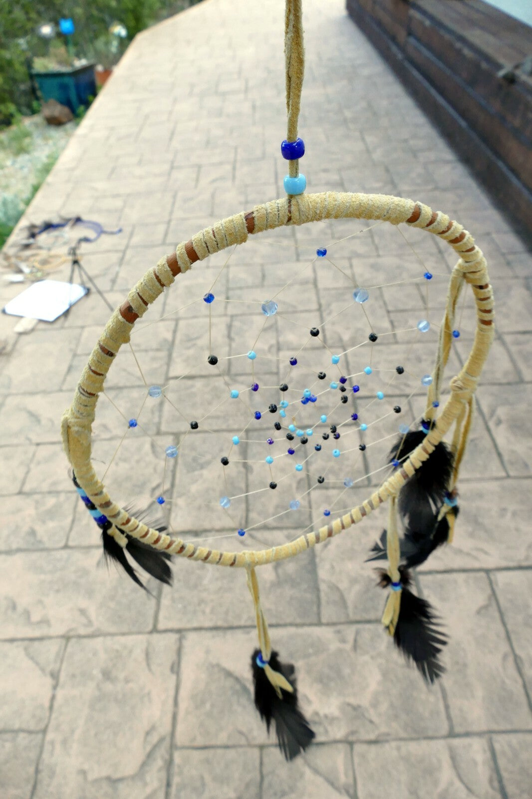 Black Handmade Dream Catcher Leather Feather Home Car Wall Decor Native American