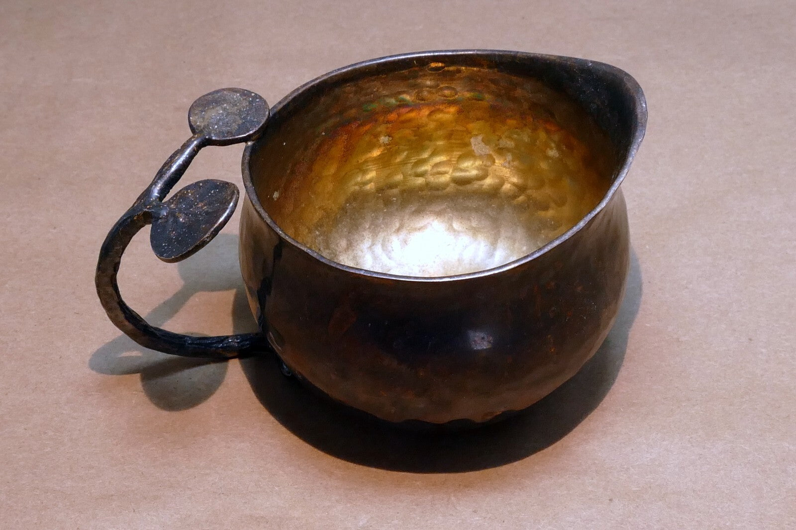 Vintage Bronze Floral Creamer hand made with floral leave handle