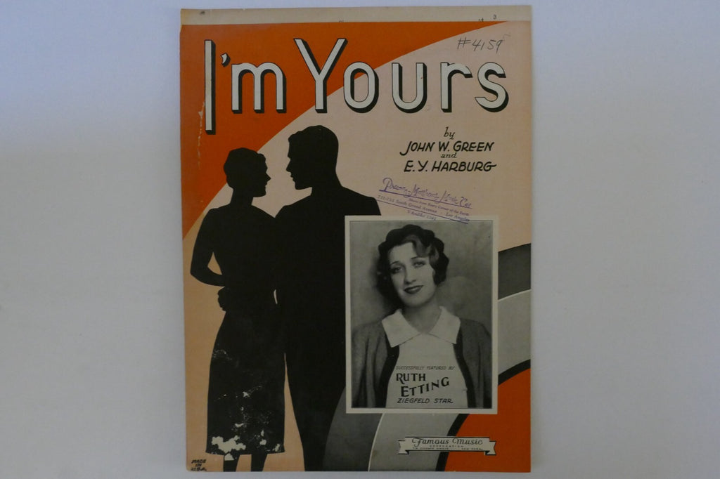 I'm yours, sheet music 1930, from "leave it to lester" by john w. green and e. y. harburg,