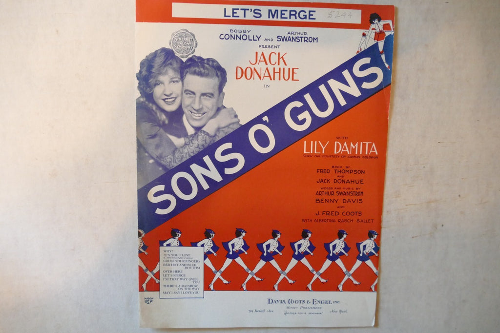 Let's merge, sheet music 1929, "sons o' guns", arthur swanstrom, benny davis, j. fred coots