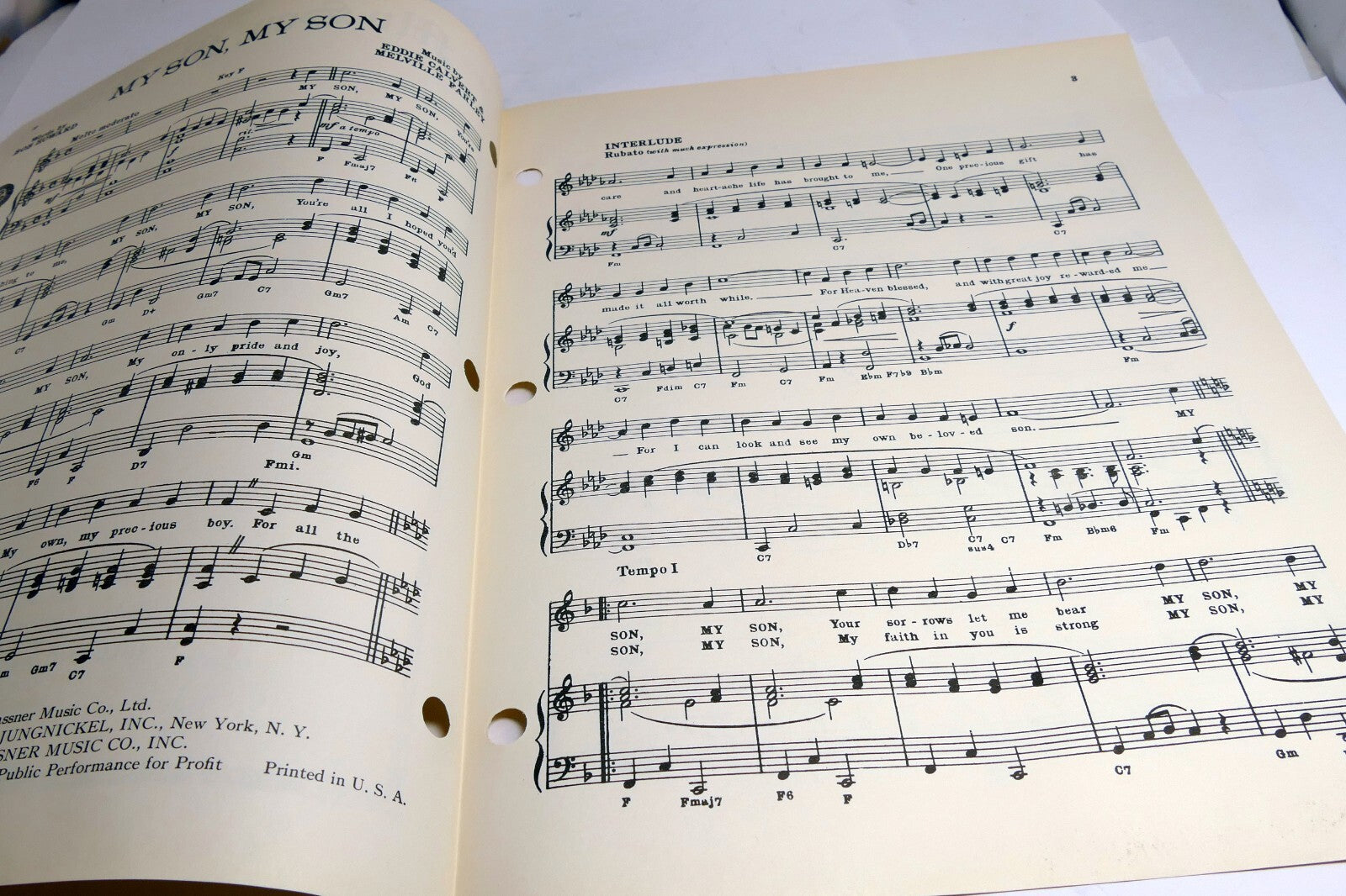 My Son, My Son Bob Howard Calvert Farley  1954 Sheet Music