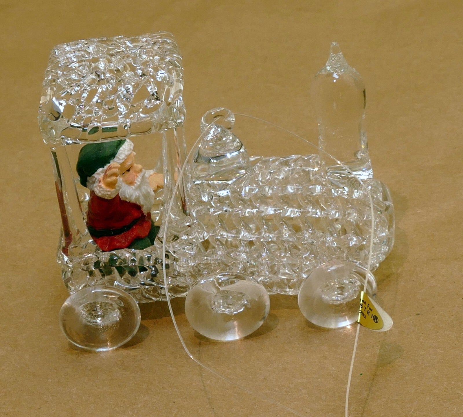 Spun Glass Crystal Christmas Ornament  Santa Claus driving engine train