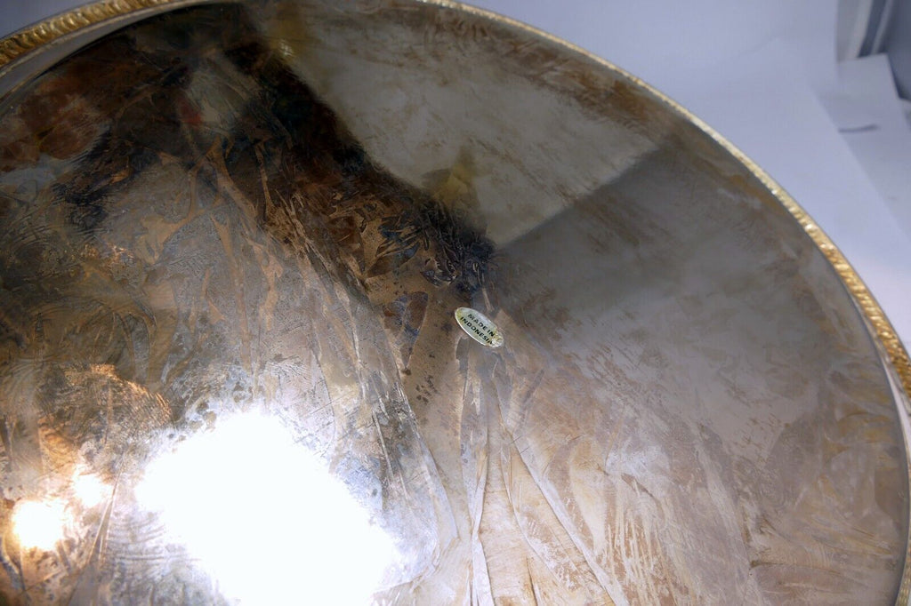 12" Silverplate Round Etched Serving Tray Food Platter Plate Silver Plated Plate