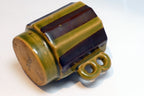 Green Japanese Stacking Double-Handled Coffee/Tea Cup Lines small 2" green brown