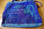 Laurel Burch Shoulder ZIPPER Top Feline Cat Friend metallic Blue Purple Handbag