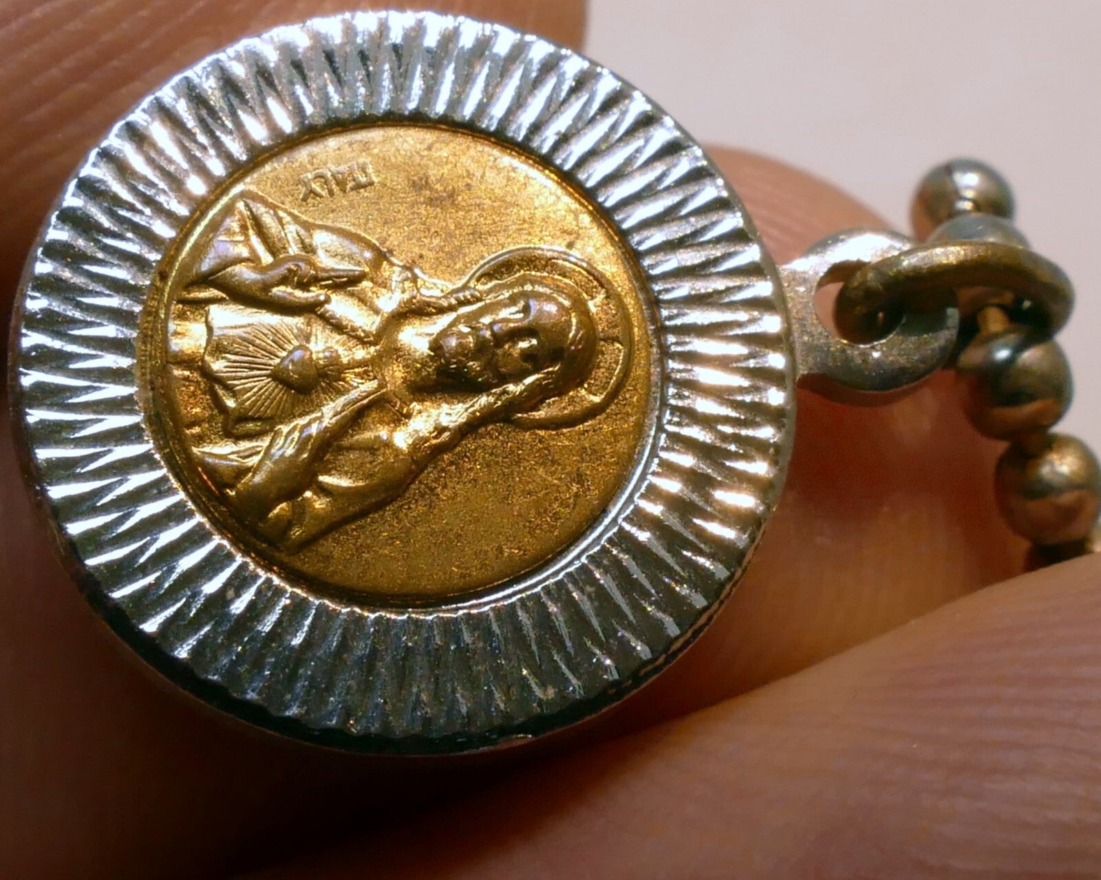 Sacred Heart Jesus w/ Mary Pendant Charm metal vintage ITALY Catholic