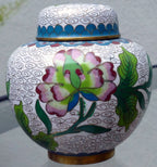 Cloisonne Ginger Jar with top lid enamel brass 3X3.5" small