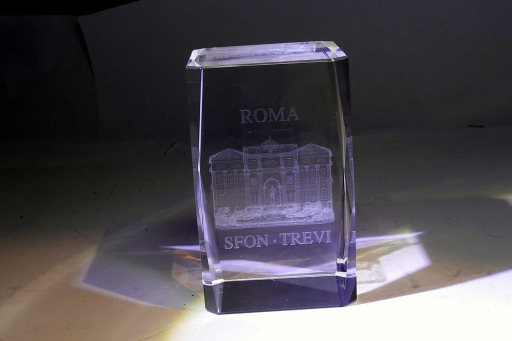 Rome Roma Laser Etch Glass Paperweight  Fontana Trevi  Fountain 3X2X2" crystal