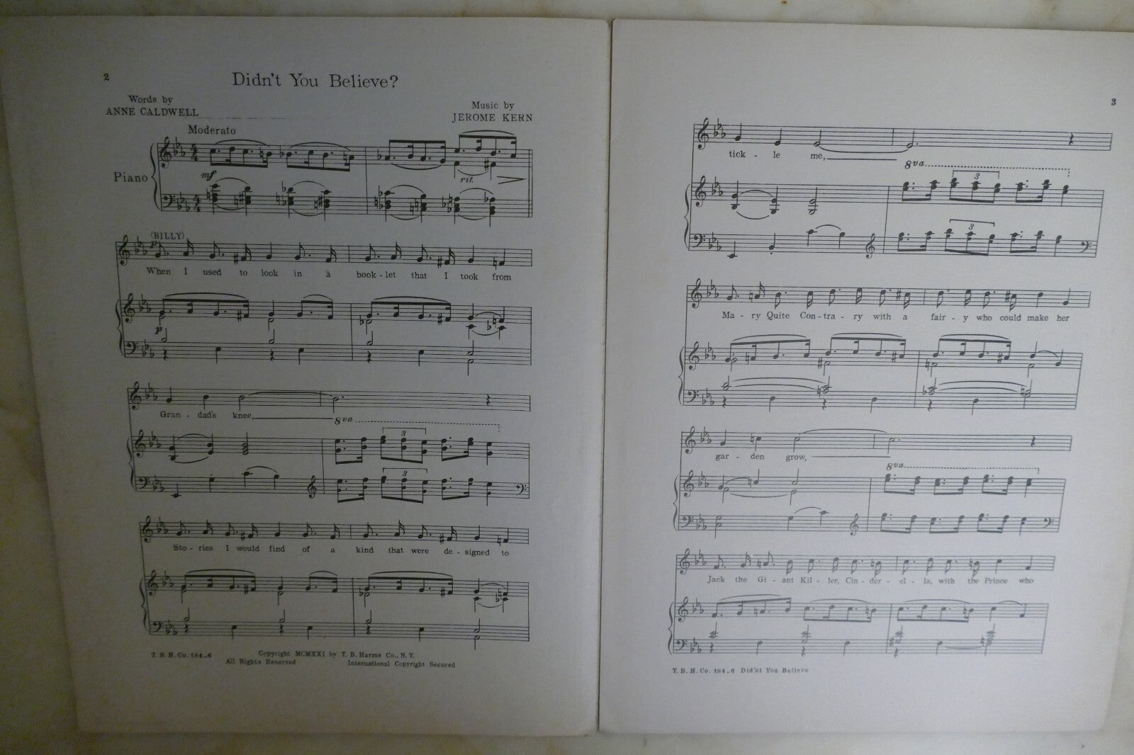 Didn't You Believe 1921 by Jerome Kern, Anne Caldwell from Good Morning Dearie