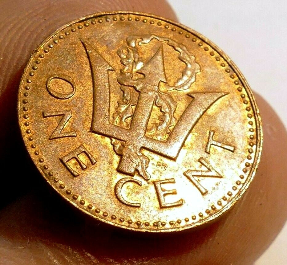 1984 barbados one cent trident bronze