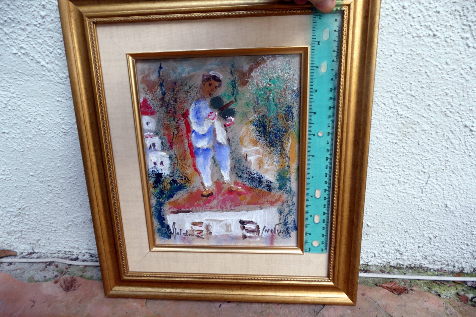 Albert Goldman signed Fiddler on the Roof 8X10" framed Oil Painting Israel