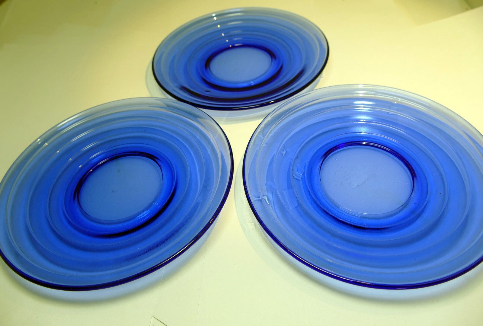 Vintage 1930s cobalt blue 5 3/8” bread plate depression glass set of 3 pack lot