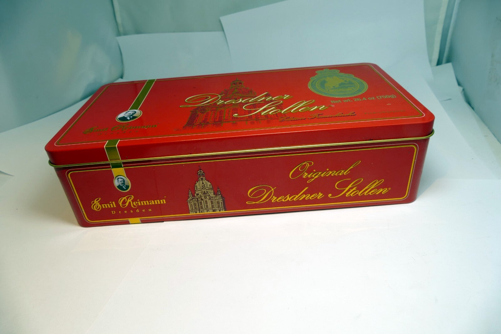 Original Dresdner Emil Reimann tin box metal case Germany 5.5X10.5" large