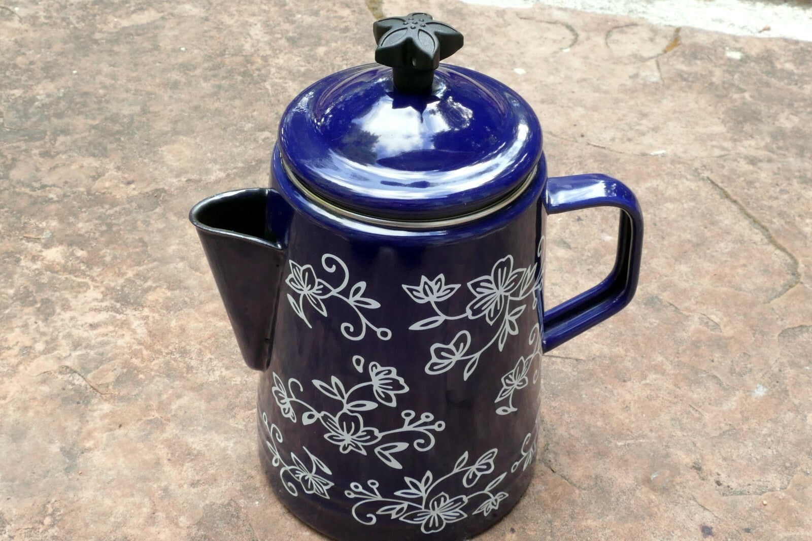 Temp-tations By Tara 2 Qt/2 L Metal Tea Kettle Teapot Stovetop-Safe Blue Floral