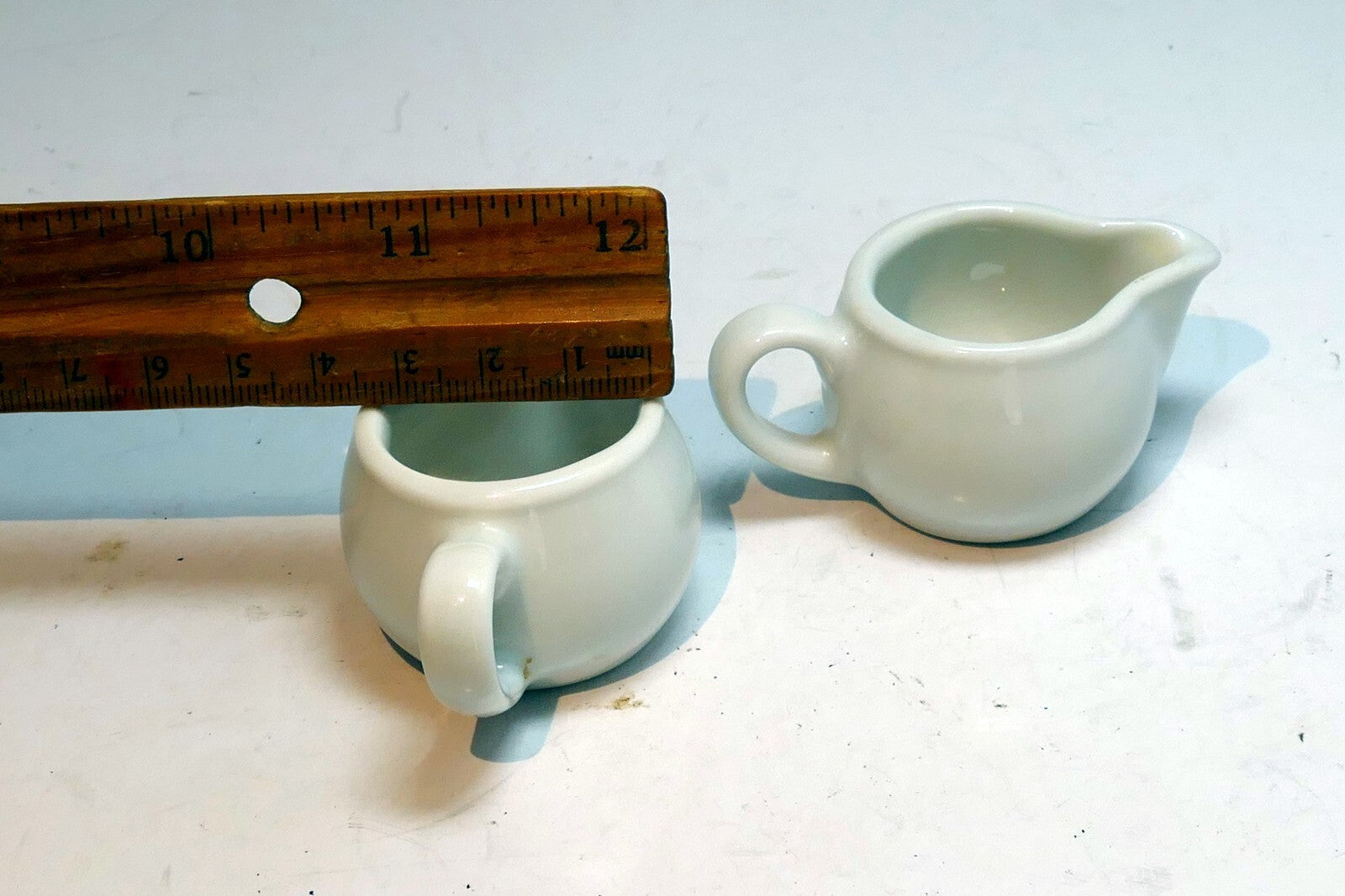 German Schonwald Miniature  3cm tall White Milk Creamer Pitcher Set Of two