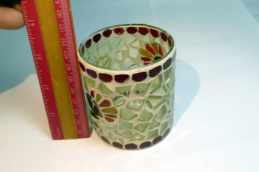 3" Glass Candle holder Red Yellow tealight hand made colorful Turkey bird