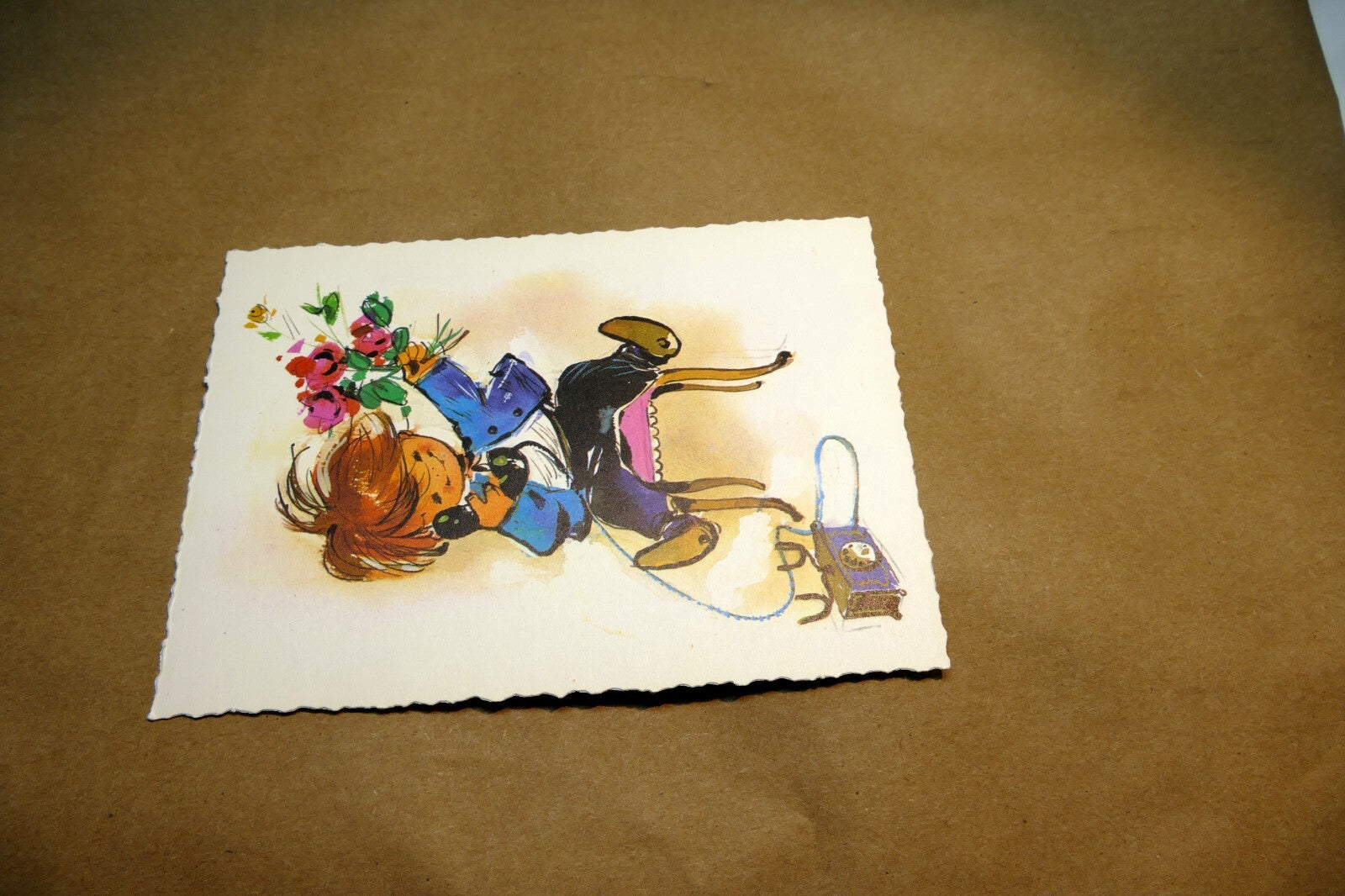 Adolf KORSCH VERLAG Postcard Munchen Boy Flowers on a Phone - Unposted Art