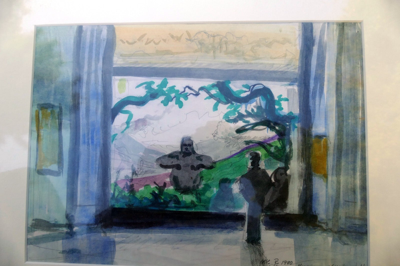 NY Museum of Natural History  original watercolor painting 1980 signed by  J.R.